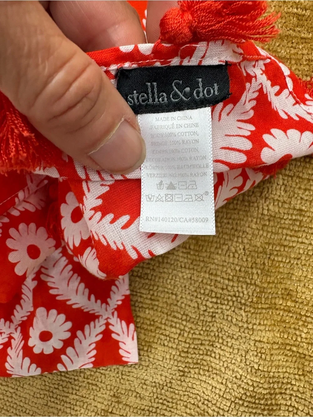 Stella & Dot Red and White Floral Print scarf with Tassel Detail & matching bag
